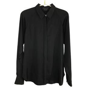 Theory Black Silk Long Sleeve Blouse M Luxury Professional